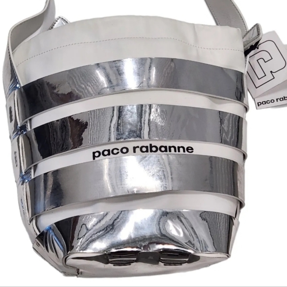 $980 Paco Rabanne Metallic Mirror Cage Faux Leather Large Hobo Bag NWT - Picture 3 of 10